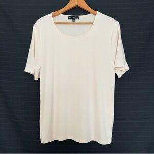 N Touch Ivory Short Sleeve Ribbed Round Neck Shirt Minimalist Top Womens Size L
